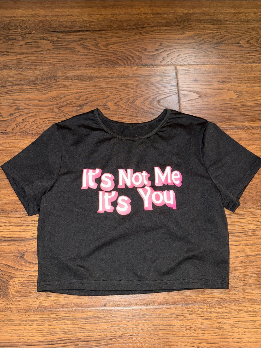 SHEIN Black Crop Tee with Pink 'It's Not Me It's You' Graphic